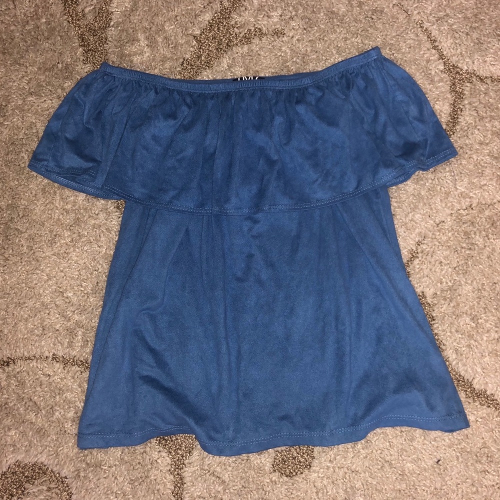 Blue velvet off the shoulder blouse